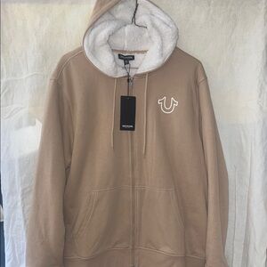 True Religion Tan Zip-Up Hoodie with Logo